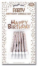 Bougies d'anniversaire "Happy Birthday", or rose