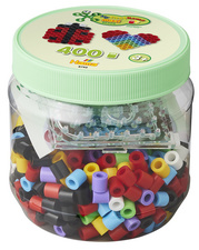 Perles à repasser maxi + plaques à picots, dans un pot en plastique