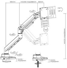 Monitorarm aus Aluminium, Armlänge: 473 mm - Abmessungen