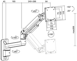 Bras support pour écran à fixation murale, dimensions