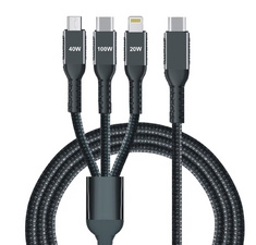 3-in-1 Ladekabel, USB A - Lightning + Micro USB + USB-C