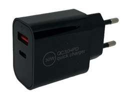 USB Ladeadapter, 1x USB-A / 1x USB-C, schwarz