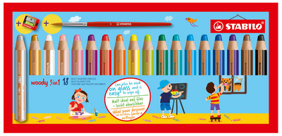 Crayon multi-talents woody 3 en 1, étui en carton de 18