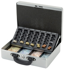 Symbolbild: Geldkassette offen, silber