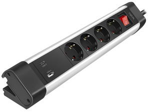 Tisch-Steckdosenleiste, 4-fach + 2x USB