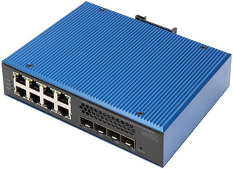  Industrial Gigabit Ethernet PoE Switch, 8+4 10G Uplink Ports, L3 managed