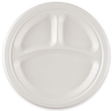 Assiette en canne à sucre, rond, avec 3 compartiments