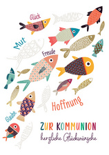 Kommunionskarte "Fischschwarm"