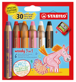 Crayon multi-talents woody 3 en 1, étui de 6 Licorne