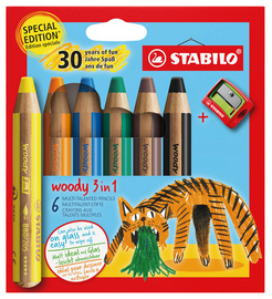 Crayon multi-talents woody 3 en 1, étui de 6 Tigre