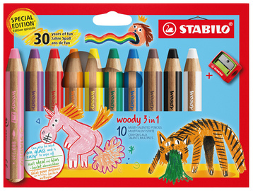 Crayon multi-talents woody 3 en 1, étui de 10 "30 ans de plaisir"
