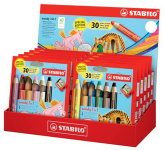 Crayon multi-talents woody 3 en 1, présentoir "30 ans de plaisir"