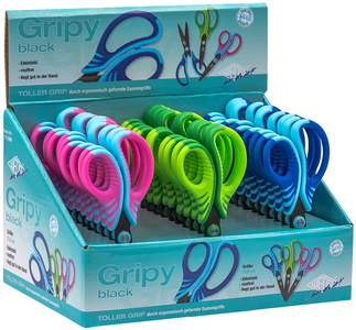 Ciseaux Gripy black, pointus, présentoir de 30