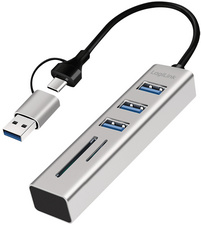  Hub USB 3.0 avec lecteur de carte, 3 ports