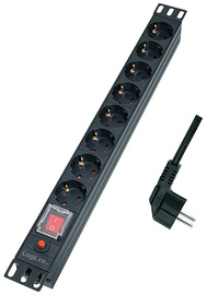 19" Steckdosenleiste mit Überspannungsschutz, mit Schalter