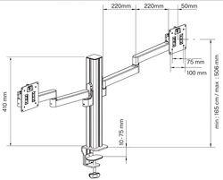 Bras support double écran AXIO, vue détaillée