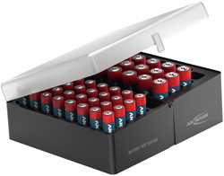 Aufbewahrungsbox für Akkus, bestückt