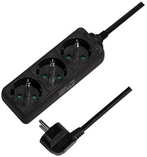 Steckdosenleiste, 3-fach ohne Schalter, schwarz