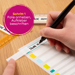 Symbolbild: Zeigt die Anwendung - 1. Folie anheben, Beschriften